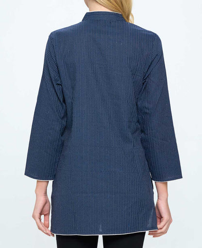 Kantha Stitch Blue Cotton Tunic Top