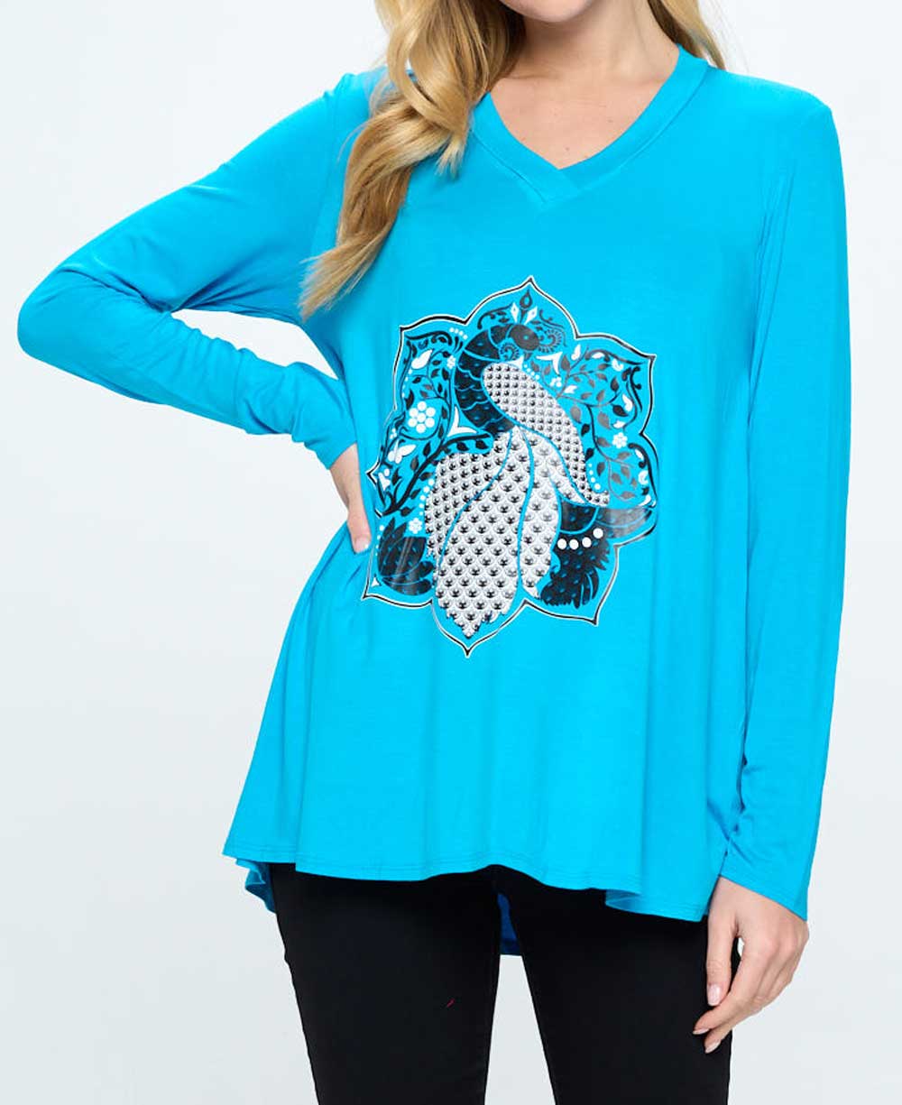Peacock Lotus Mandala Tunic Tee, Made in USA